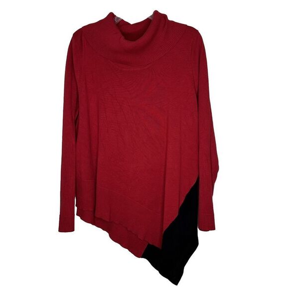 Chicos Giselle Color Block Pullover Sweater Sz 3 XL Red Black Asymmetric Cowl - Picture 1 of 6